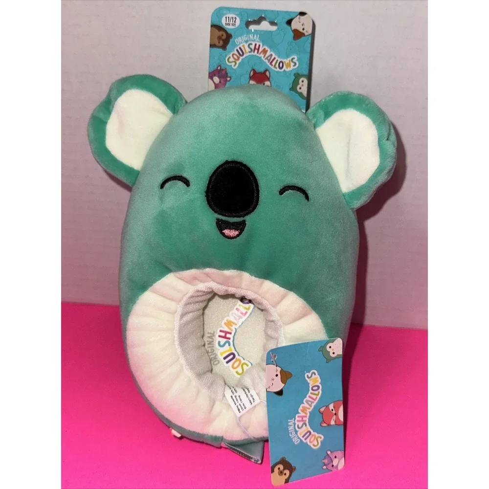 NWT Squishmallow Size 11/12 Green Blue Koala Kids Slippers Fun Plush Kevin A16